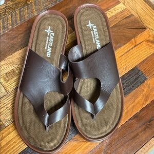 Eastland Laurel Brown Leather Wedge Slide Sandals